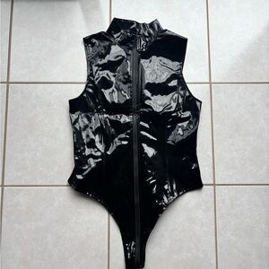 Black Patent Leather Bodysuit